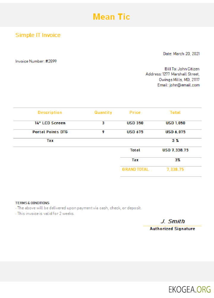 Facture Mean Tic USA